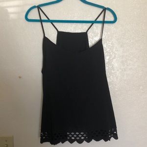 Scalloped black open back tank top